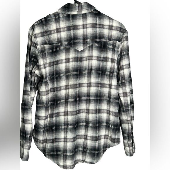 American Eagle Women’s XS‎ Oversized Western Collared Snap Button Black Flannel - Picture 5 of 8